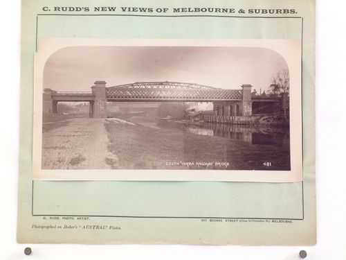 View of the South Yarra Railway Bridge over the Yarra River with the Church Street Bridge [?] in the background, Prahran, Australia