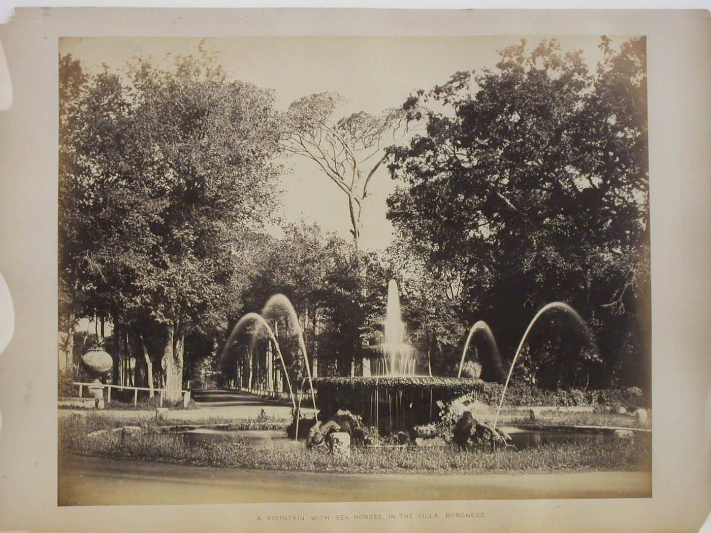 A fountain with sea horses, in the Villa Borghese