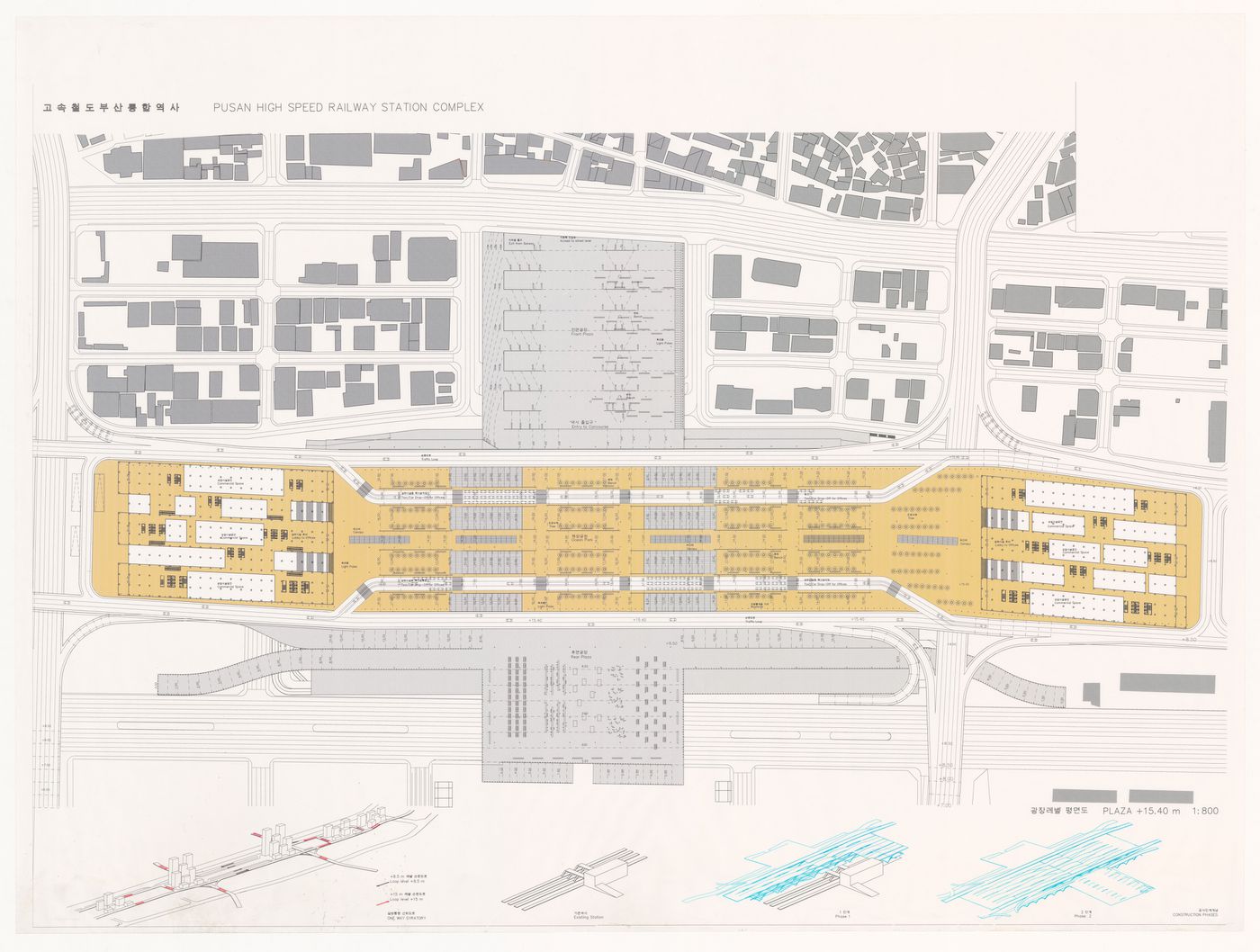 Site plan with axonometrics for High-Speed Railway Complex, Busan, South Korea