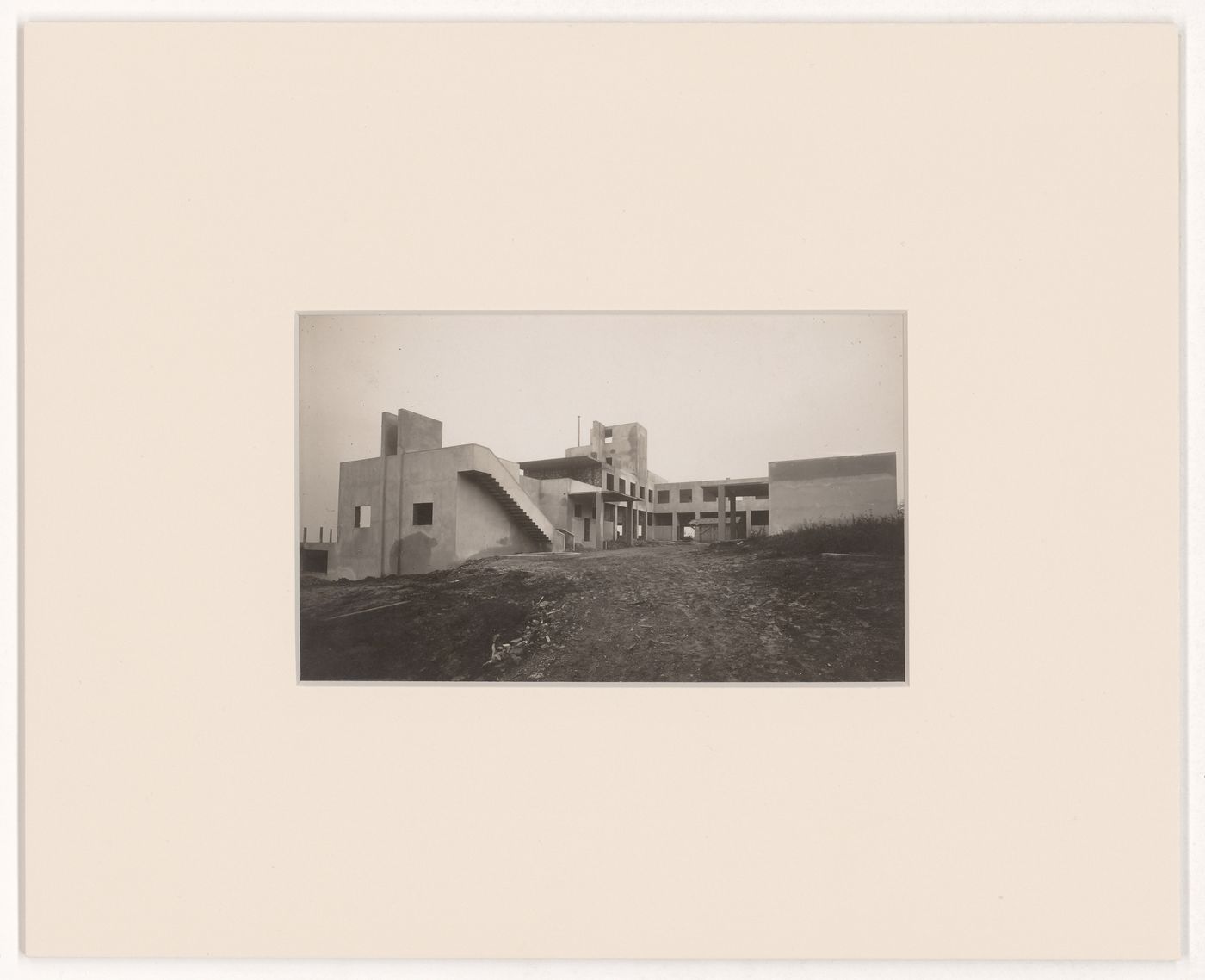 Exterior view of Paul Poiret's villa under construction, Mézy-sur-Seine, France