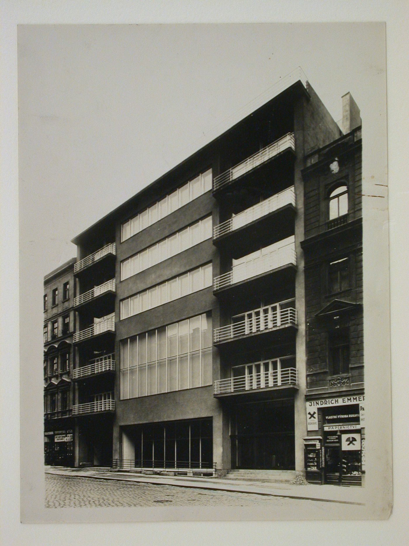 View of the Y.M.C.A. façade, house for young girls of Prague, Czechoslovakia (now Czech Republic)