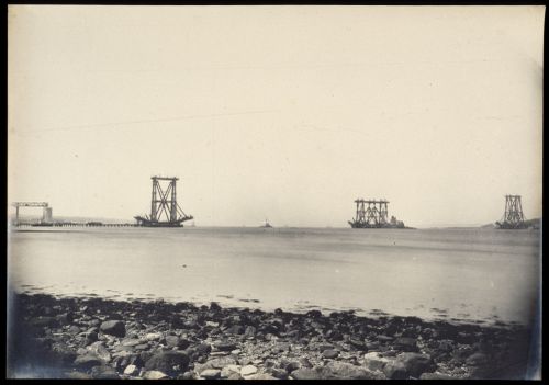 View of the Forth Bridge under construction, Firth of Forth, Scotland