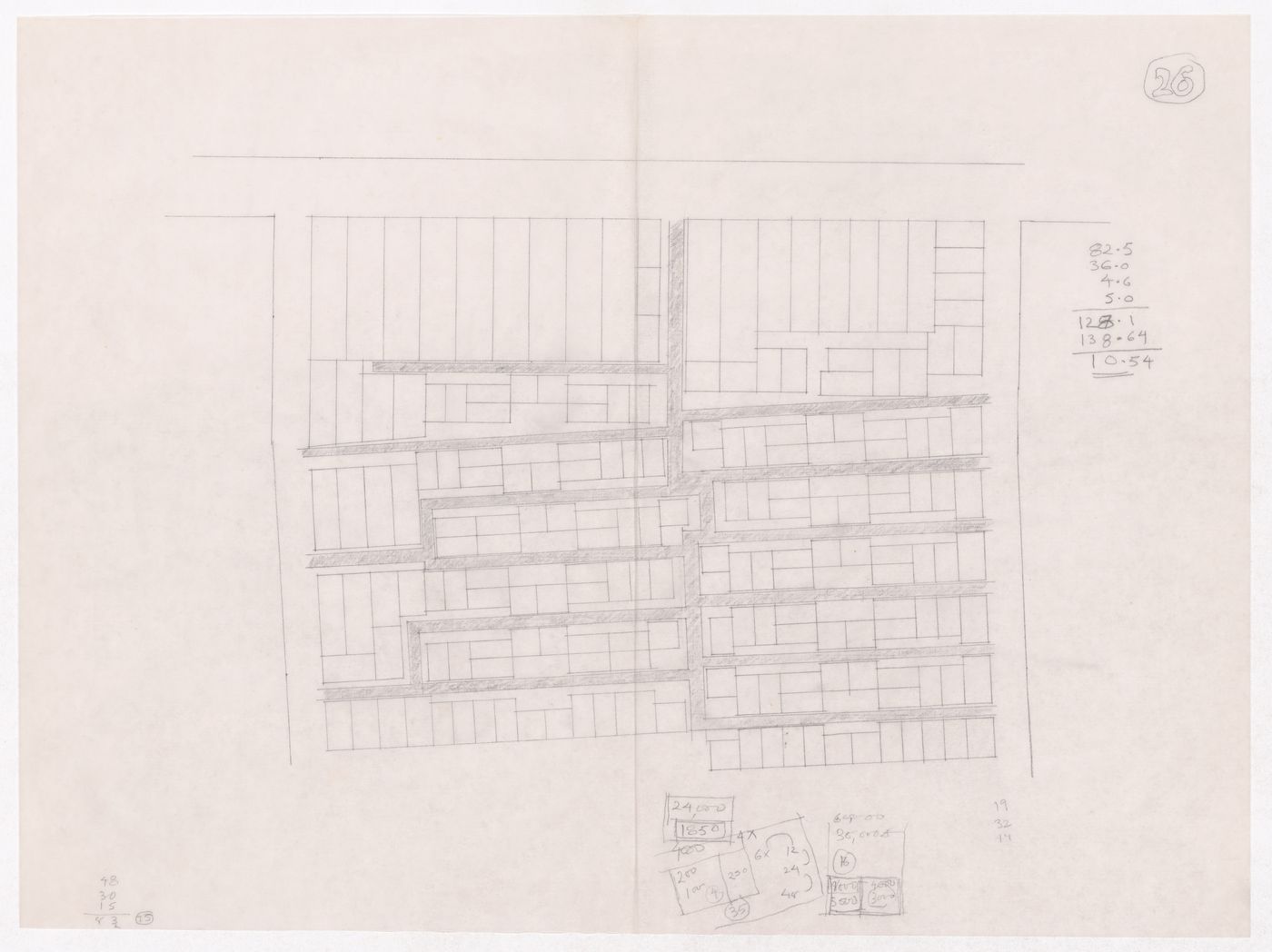 Sketch showing plots layout development for Minimum Cost Housing Group's plot in Aranya township, India, for Aranya Housing Project