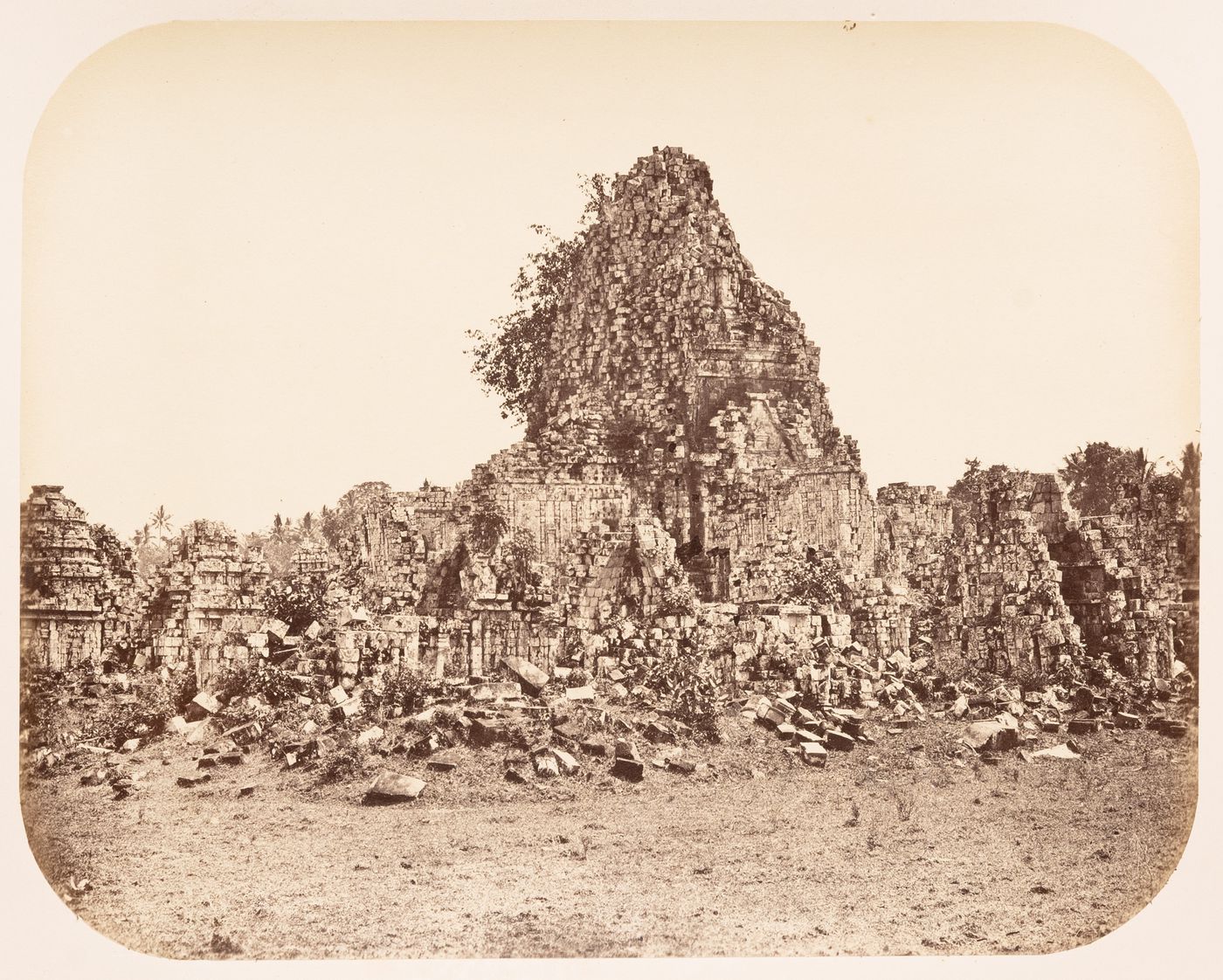 View of the ruins of astupa, Candi Sewu, near Prambanan, Dutch East Indies (now Indonesia)