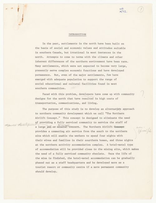 Draft project description with annotations and corrections for Northern Airlift