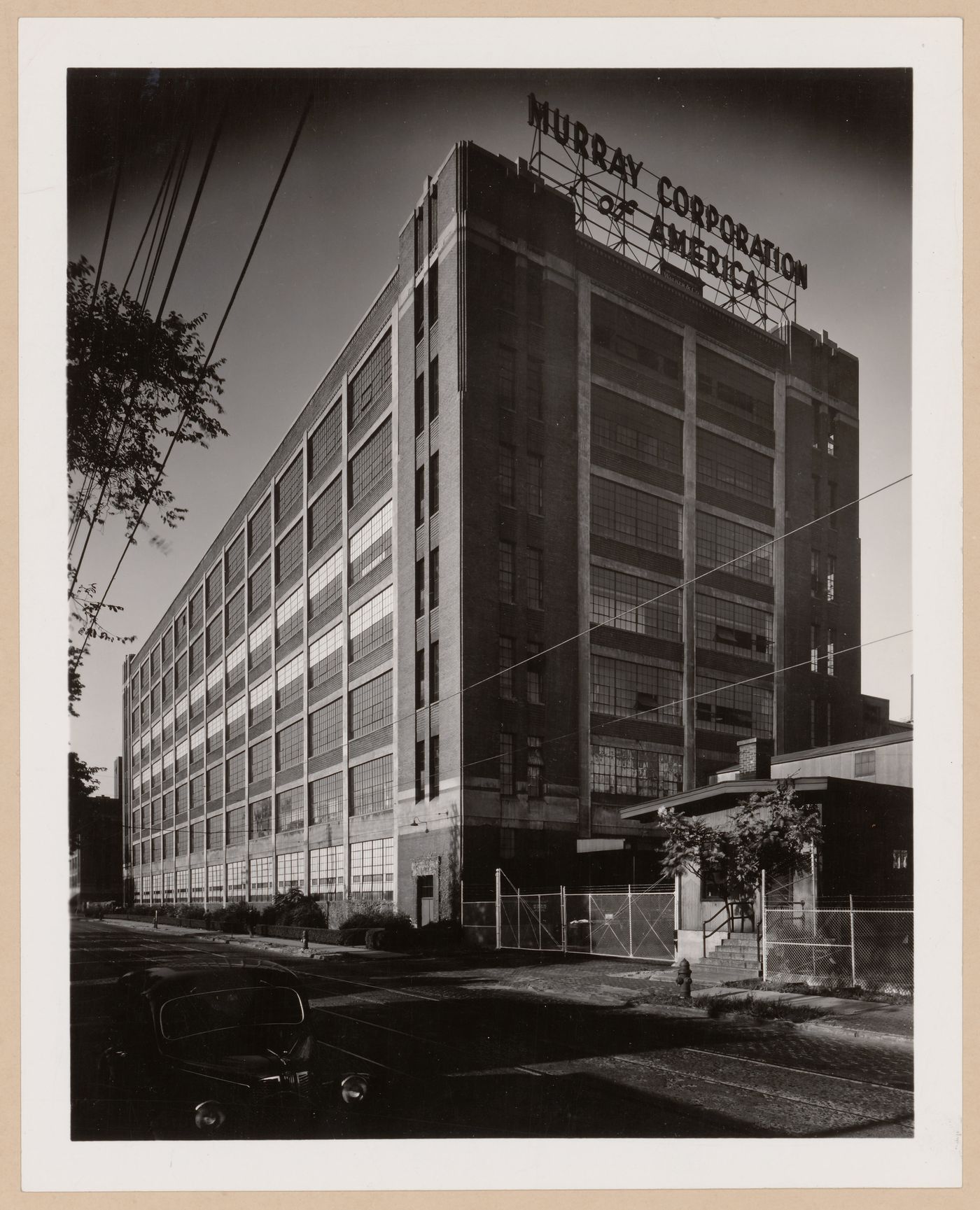 View of the principal and lateral façades of the Manufacturing Building, Murray Corporation of America Assembly Plant [?], Detroit, Michigan