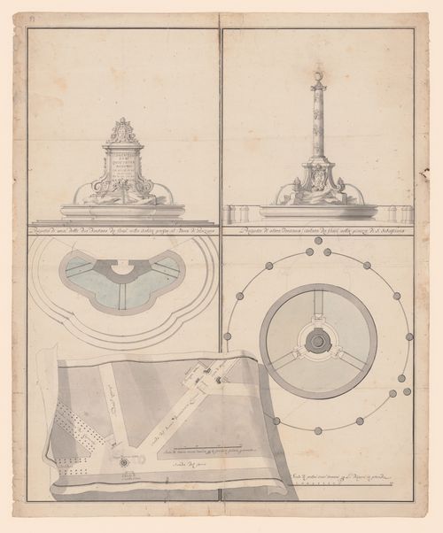 Plans and elevations for two fountains at Genzano near Rome