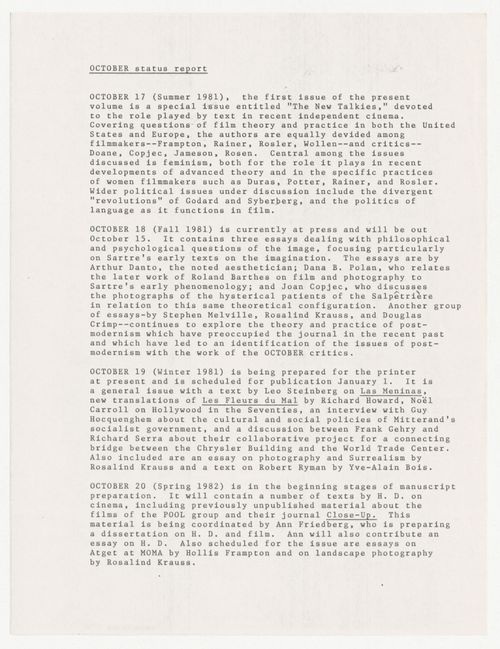 October status report