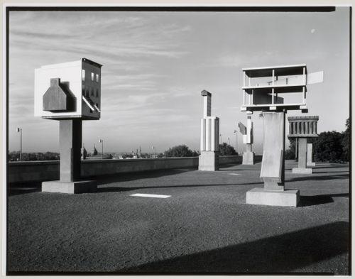 View of the Allegorical Columns of the Canadian Centre for Architecture Garden, Montréal, Québec, Canada