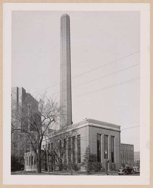 View of the principal and lateral façades of the addition to the Power House with the Manufacturing Building on the left, The Upjohn Company Assembly Plant, Kalamazoo, Michigan