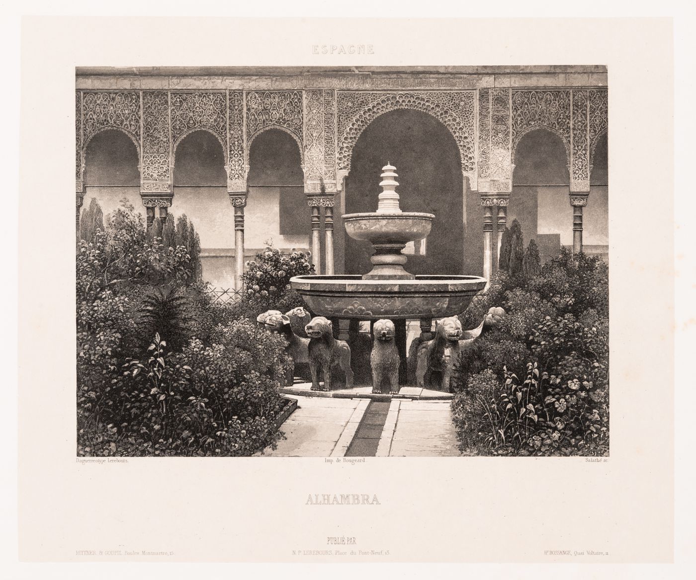 View of The Court of the Lions with fountain at Alhambra, Spain