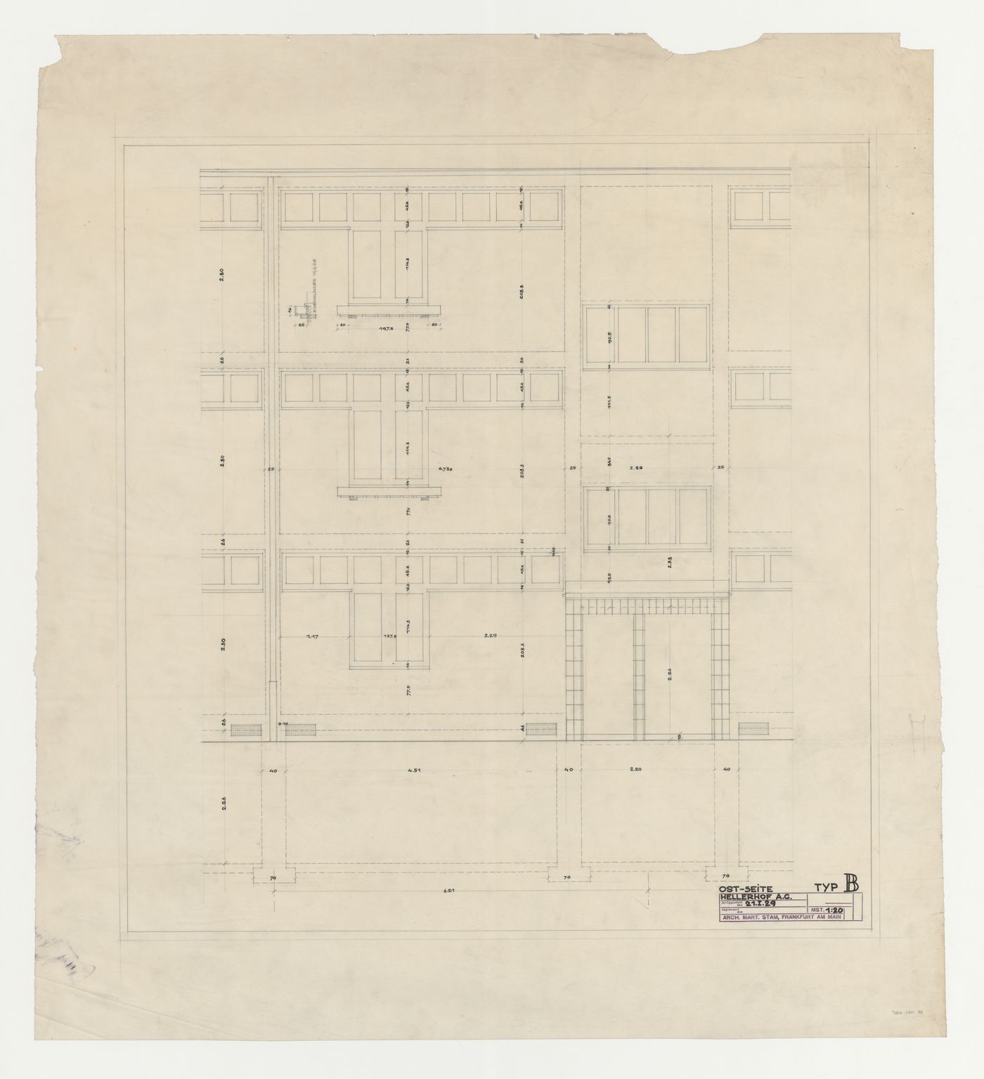 East elevation for a type B housing unit, Hellerhof Housing Estate, Frankfurt am Main, Germany