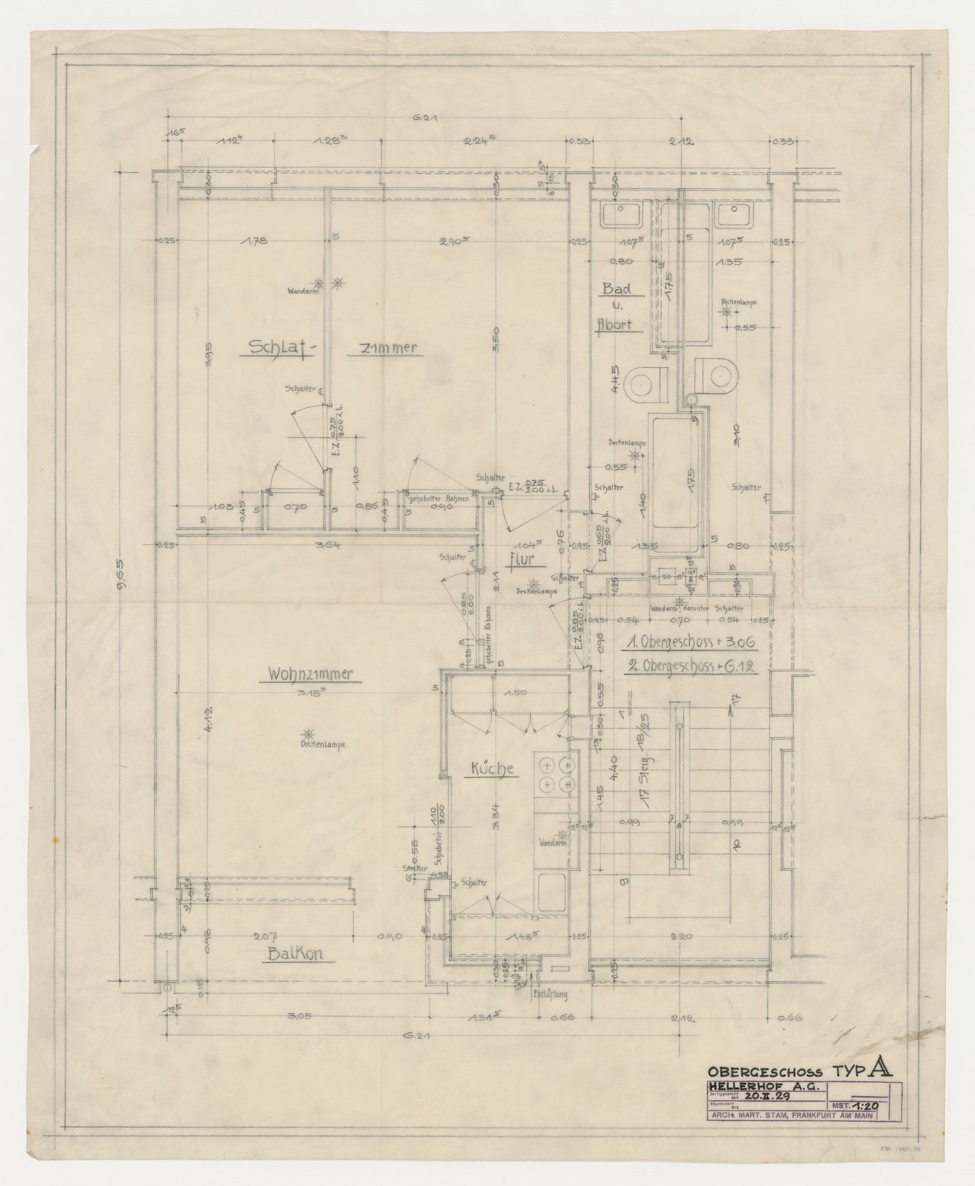 First floor plan for a type A housing unit, Hellerhof Housing Estate, Frankfurt am Main, Germany