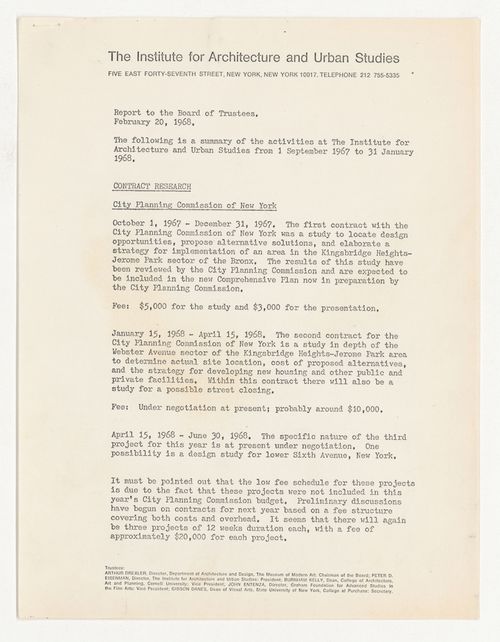 Report to the Board of Trustees