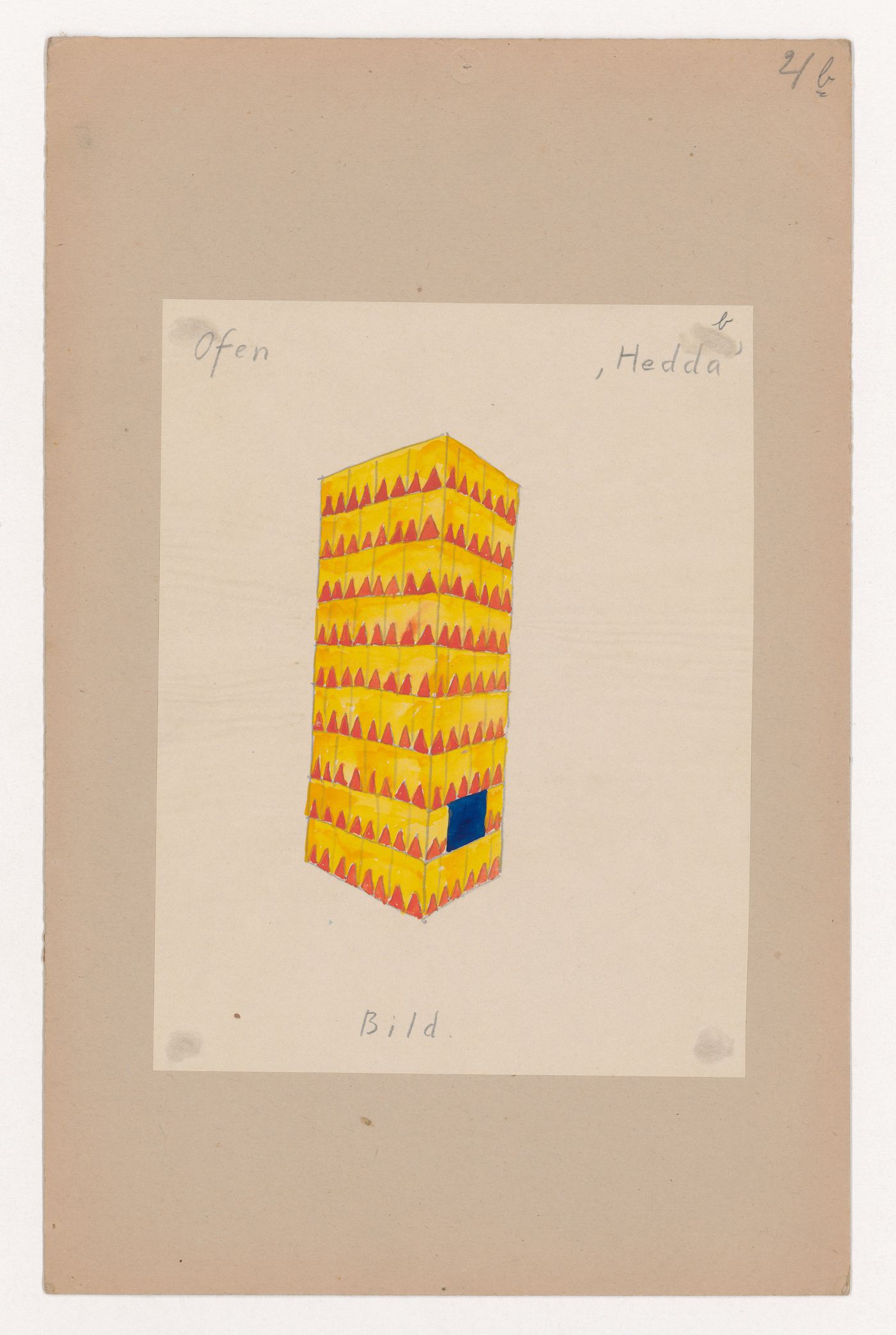 Design for a yellow and orange tiled stove