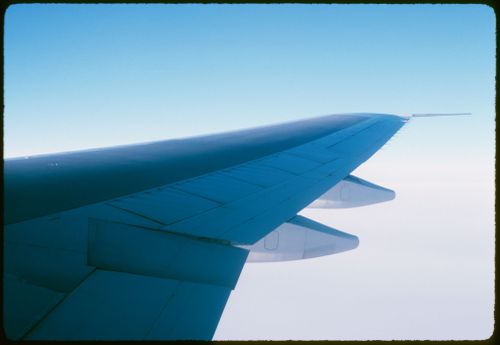 Airplane wing on a flight to Paris