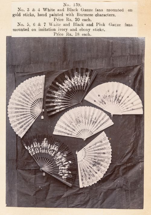 View of fans, F. Beato Limited, C Road, Mandalay, Burma (now Myanmar)