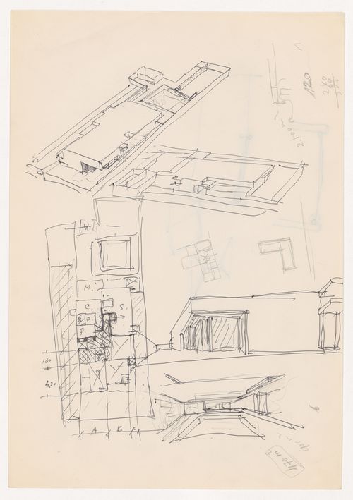 Sketch perspectives and plan for Casa Manuel Magalhães, Porto, Portugal
