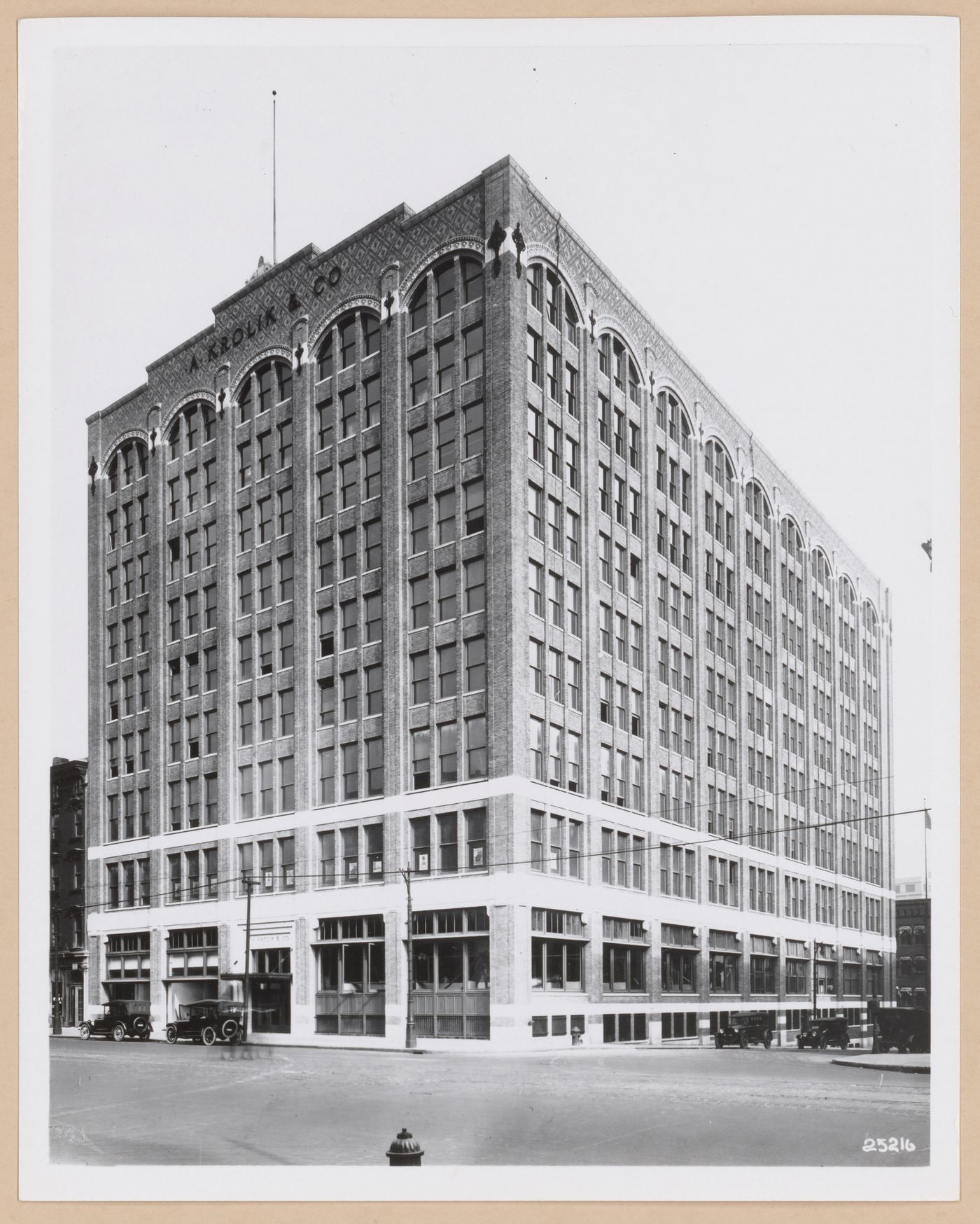 View of the principal and lateral façades of the A. Krolik & Company Warehouse Building, East Jefferson Avenue, Detroit, Michigan