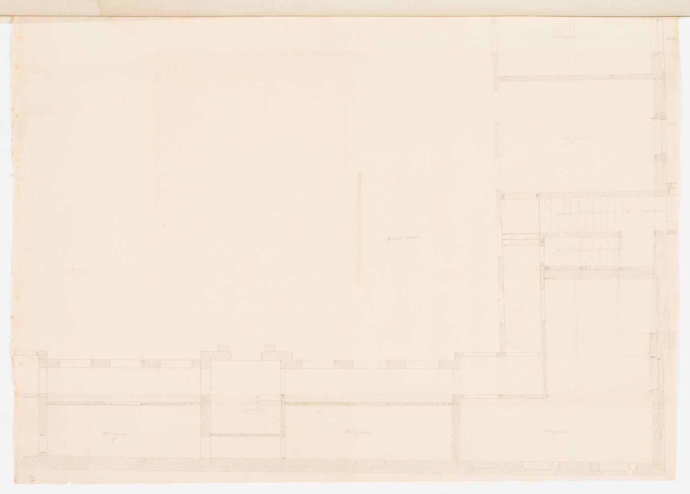 Project for alterations to the Préfecture de police, rue de Jérusalem, Paris: Partial plan for the buildings surrounding the "grand cour"