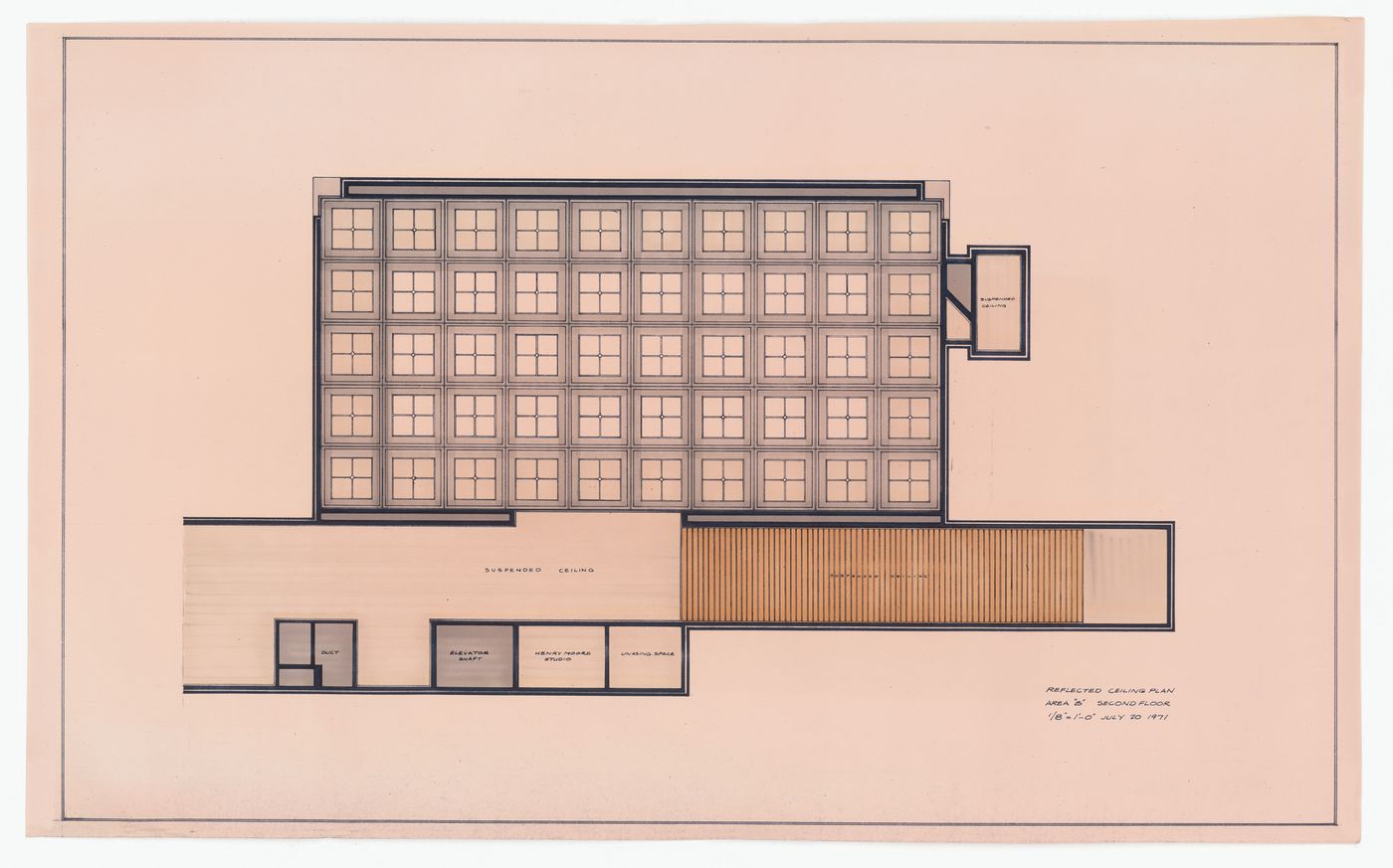 Area B second floor reflected ceiling plan for Henry Moore Sculpture Centre, Art Gallery of Ontario, Stage I Expansion, Toronto