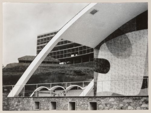 View of gymnasium, under construction, Pedregulho, Rio de Janeiro, Brazil
