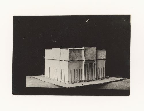 Photograph of a student model on the topic "Finding the Form of Blunt Massive Volume (Parallelepiped, Cylinder, Complex Configuration)" for the "Space" course at the Vkhutemas (Higher State Artistic Technical Studios), Moscow