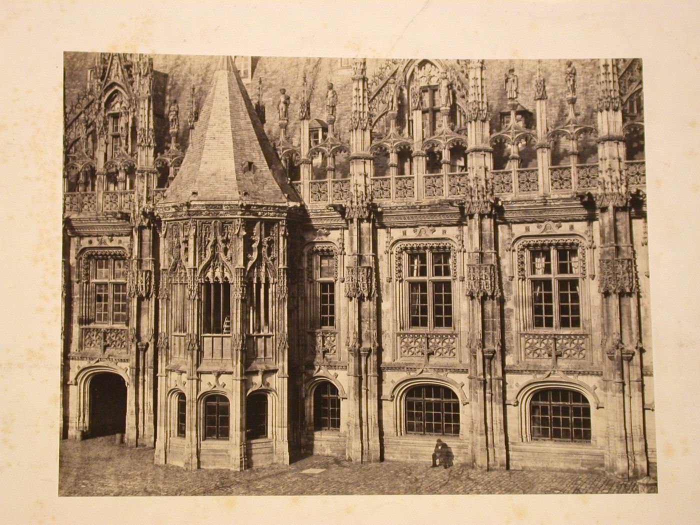Exterior view, detail of side of Palais de Justice [?], Rouen [?], France