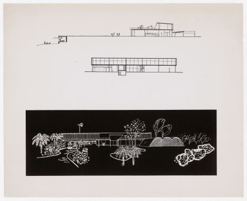 Photograph of drawing of Governor Juscelino Kubitschek's Complex, Belo Horizonte, Brazil