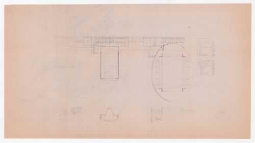 Plan and sketch perspectives and section for Complexo Desportivo de Vilanova de Arousa, Vilanova de Arousa, Spain; verso: Sketch axonometric views for Complexo Desportivo de Vilanova de Arousa, Vilanova de Arousa, Spain