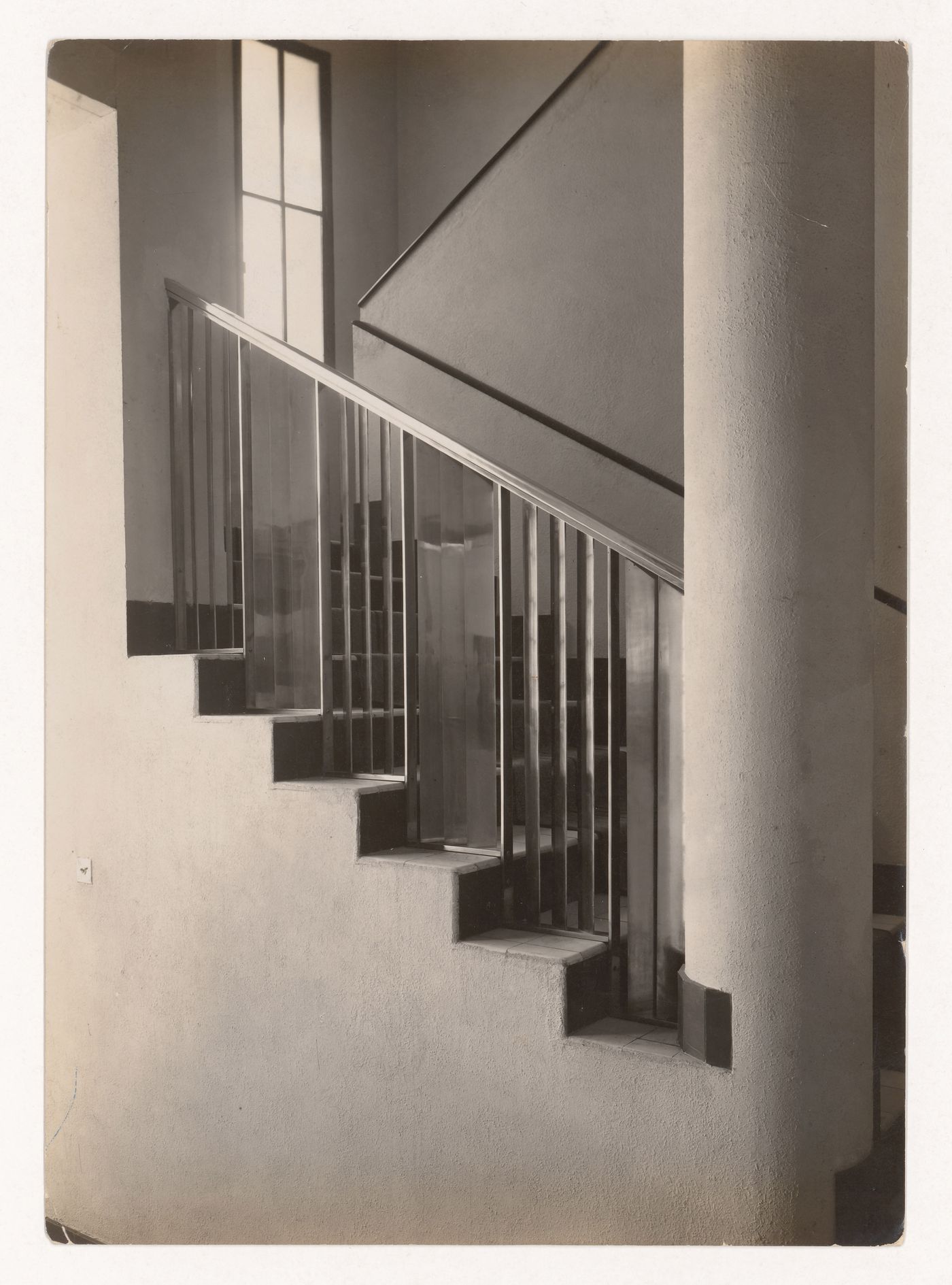 Interior view of staircase handrail in the Mallet-Stevens hôtel particulier, Mallet-Stevens road in the 16th arrondissement, Paris, France