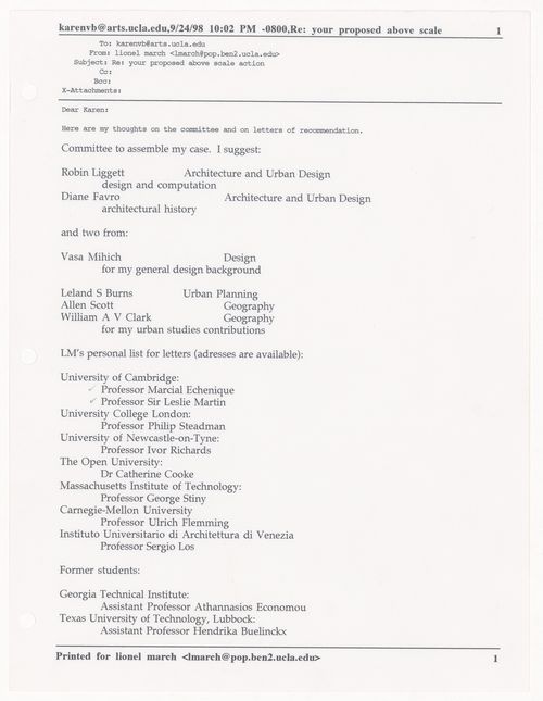 Letters and documentation for recommendation of March’s Above Scale distinction at UCLA