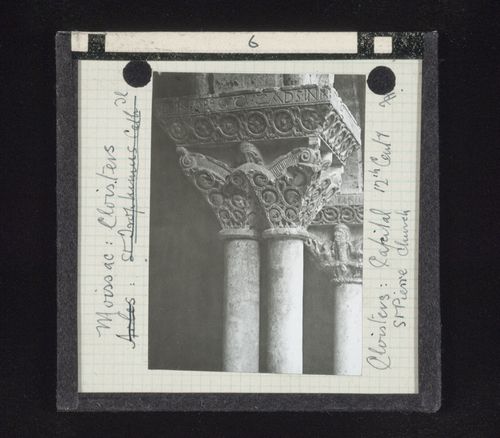 View of capitals in cloister of Saint-Pierre Abbey, Moissac, Tarn-et-Garonne, France