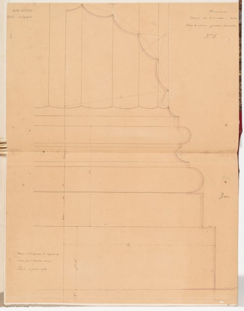 Full-scale half elevation with fluting profiles for the base and lower shaft of the columns for the porte cochere, Hôtel Soltykoff