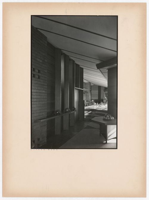 Interior view of the Hanna House showing the dining room and the dining table, Palo Alto, California, United States