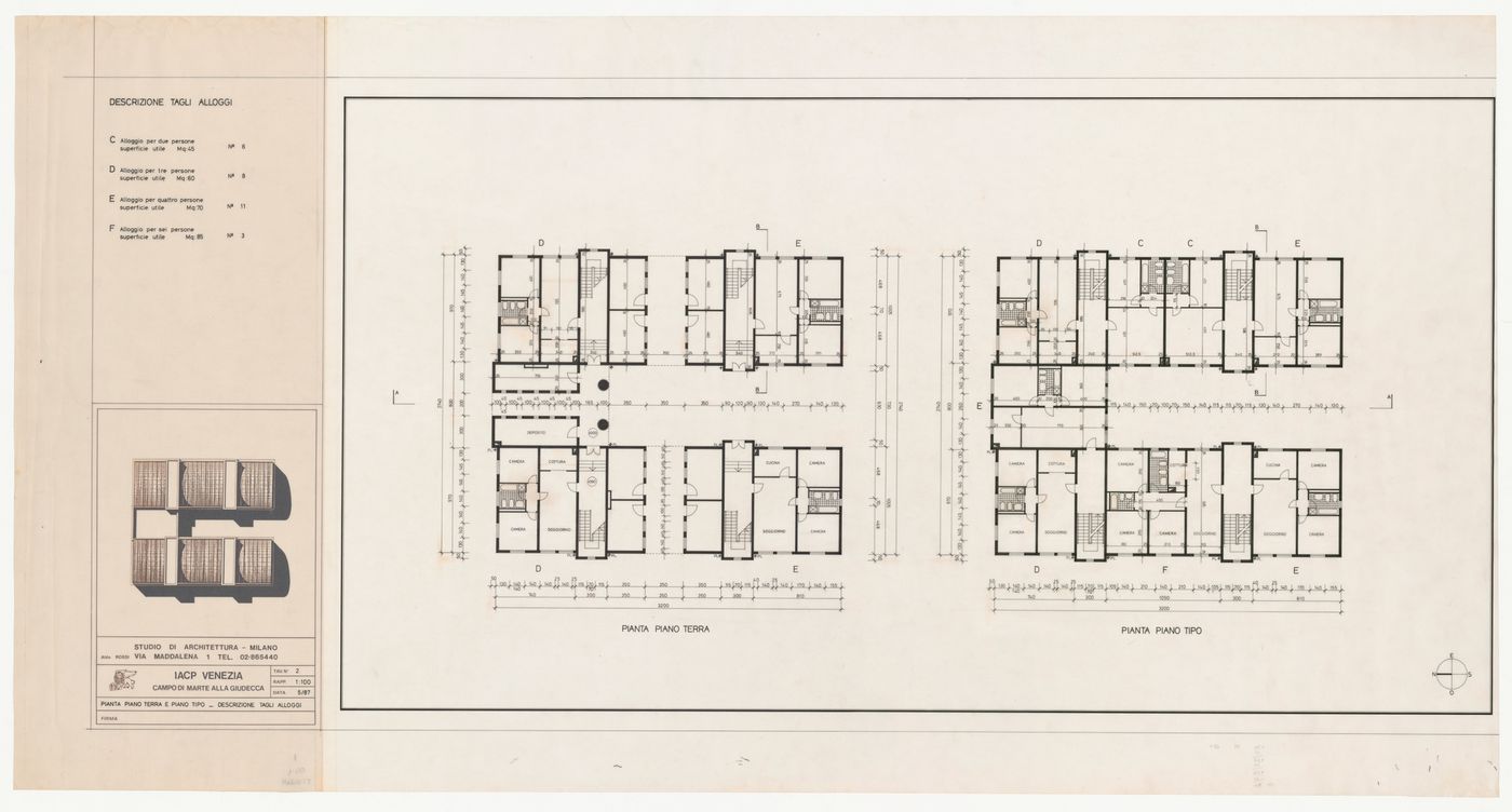 Plans for Casa di civile abitazione al Campo di Marte, Giudecca, Venice, Italy