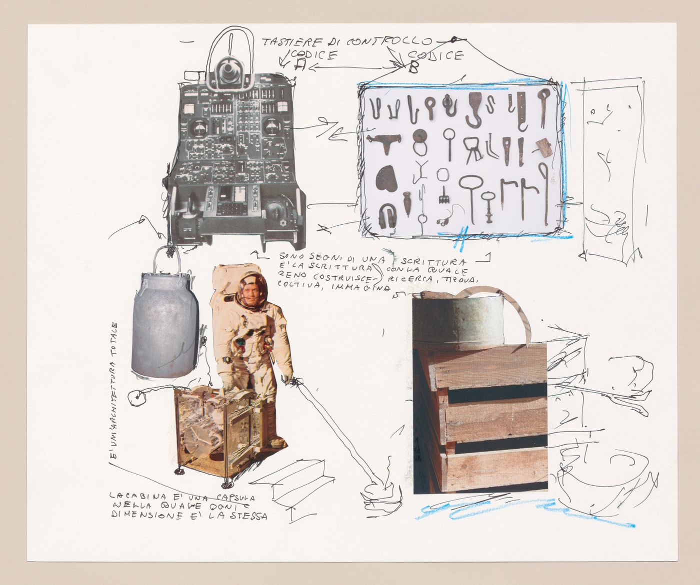 Collage with notes for Zeno, une cultura autosufficiente [Zeno, a self-sufficient culture]