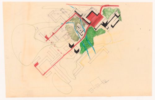 Sketch site plan for Abitazioni residenziali e scuola, Caleppio, Italy