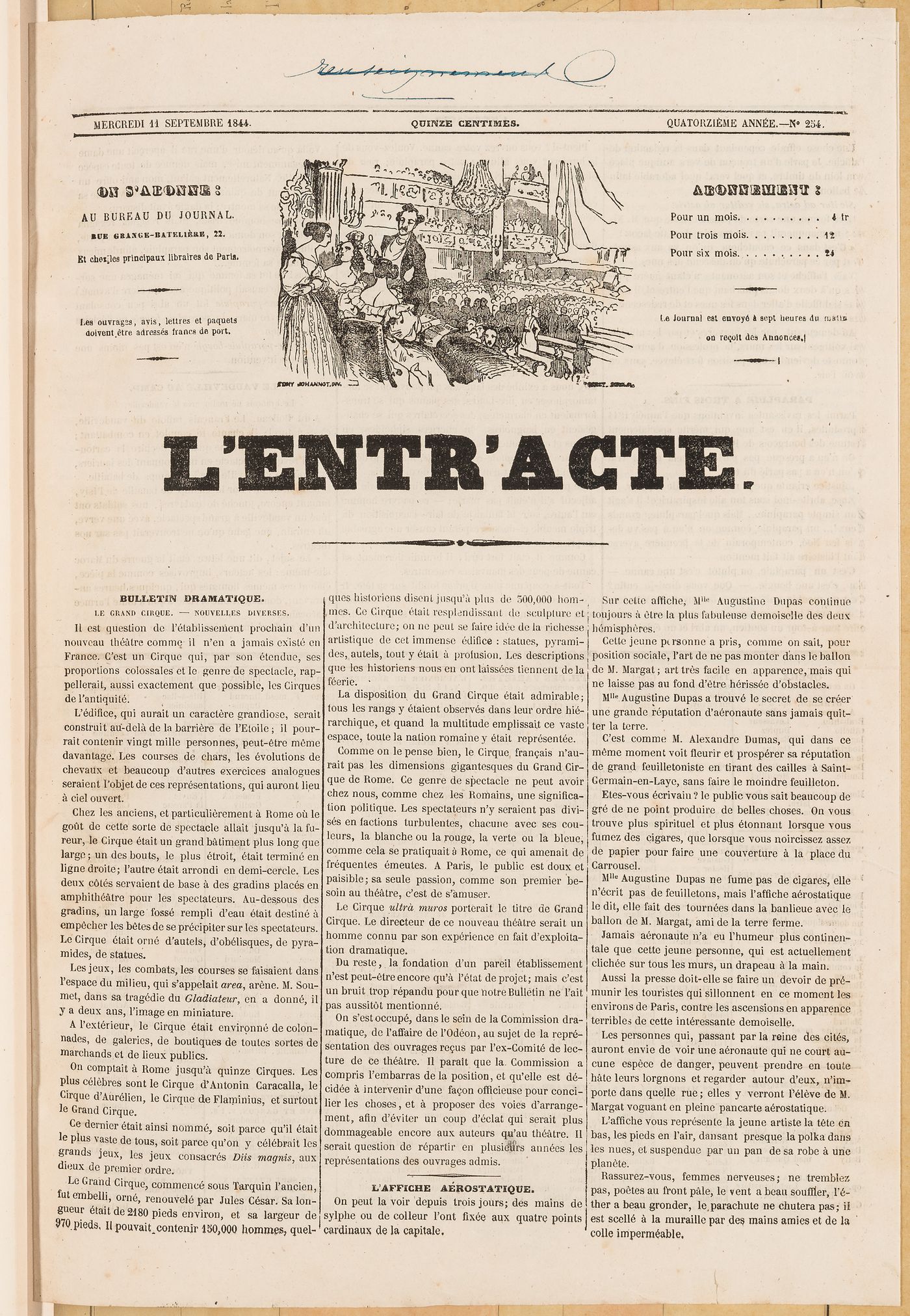 "L'Entra'cte", 11 September 1844