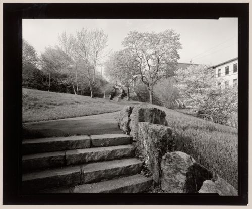 View from steps above Medford Street, Charlestown Heights (now Ensign Doherty Park), Charlestwon, Boston, Massachusetts