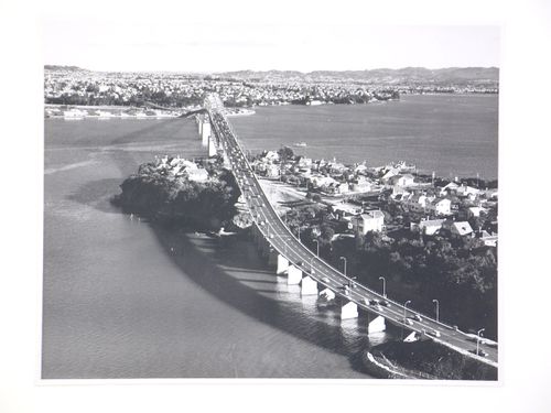 Aerial view of the Auckland Harbour Bridge, over the Waitematā Harbour, Auckland, New Zealand