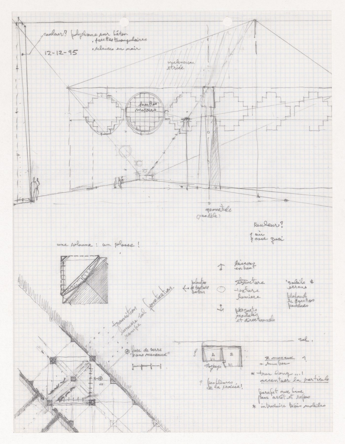 Croquis et notes pour le Projet pour un musée égyptien, Le Caire, Égypte