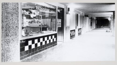 View of a bakery window on the seventh floor of Unité d'habitation, Marseille, France