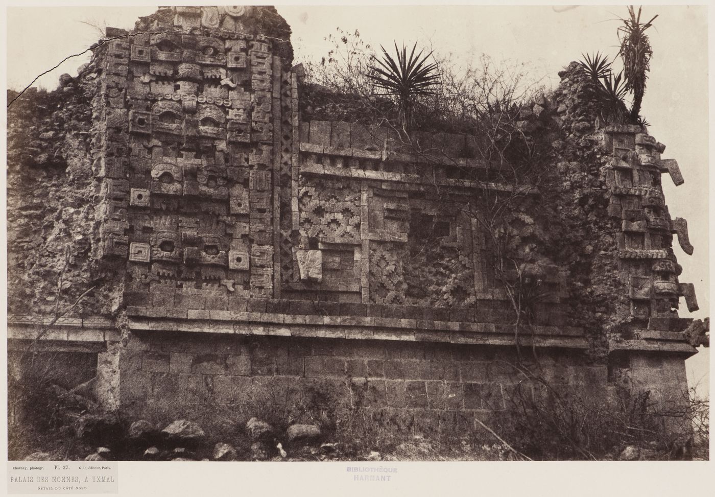 Partial view of the Nunnery Quadrangle showing a close-up view of the frieze on the north façade, Uxmal Site, Mexico