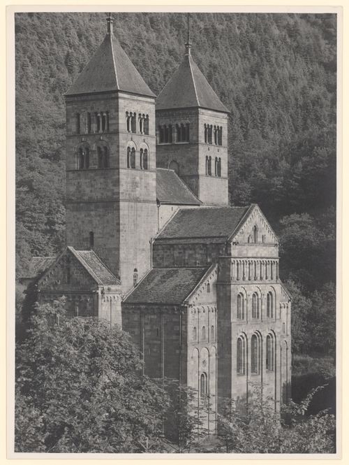 Abbey, view of towers and east front, Murbach, Alsace
