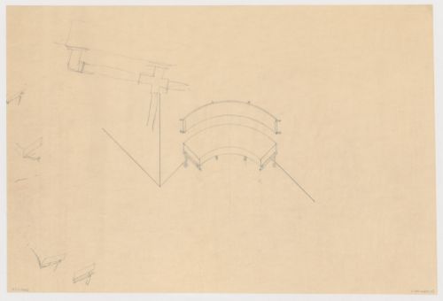 Axonometric and details for a built-in hall bench for Villa Allegonda, Katwijk aan Zee, Netherlands