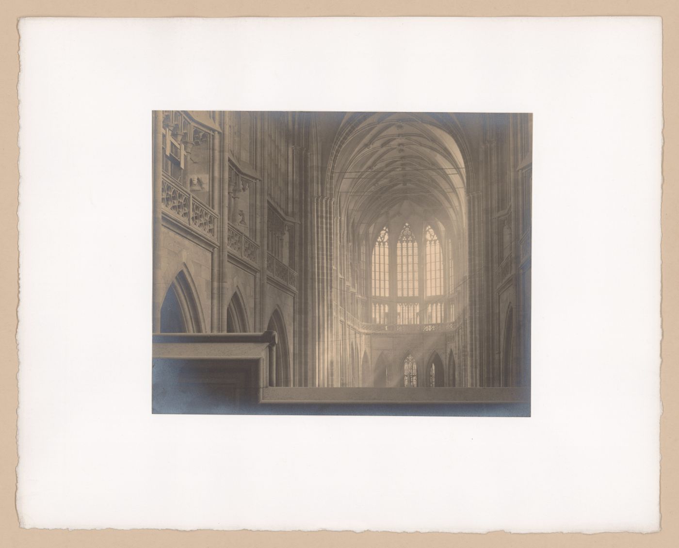 Plate from portfolio ''Svaty Vit (St. Vitus or St. Guy), various interior and exterior views of the cathedral under construction, Prague, Czech Republic''