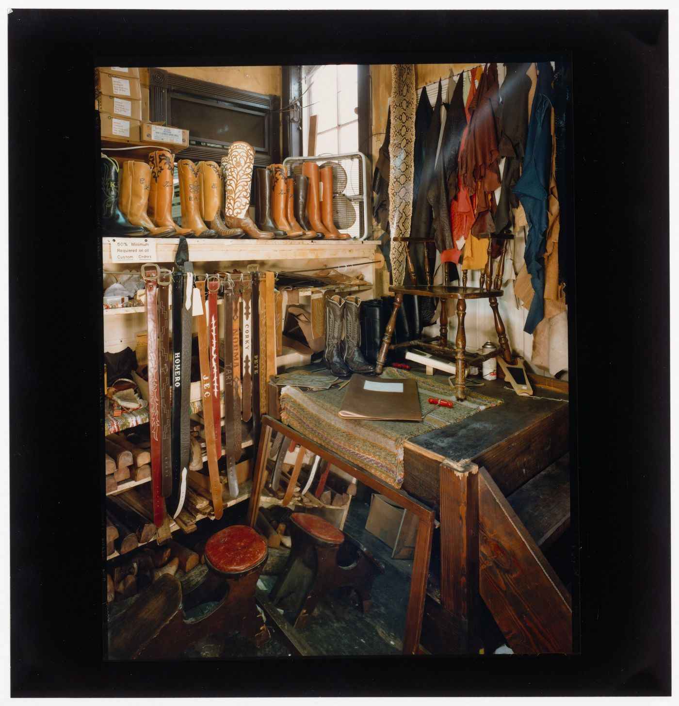 Fitting room at Capitol Saddlery, Austin, Texas. 1979.