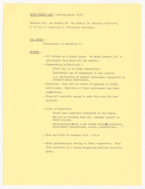 Minutes of meeting for South Indian Lake, Manitoba