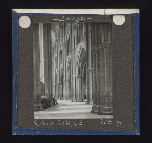 View of south choir aisle of Cathédrale Saint-Etienne de Bourges to east, Bourges, France